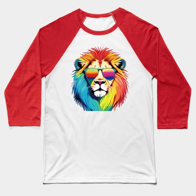 Psychedelic Lion: A Colorful Pop Art Delight Baseball T-Shirt by linann945